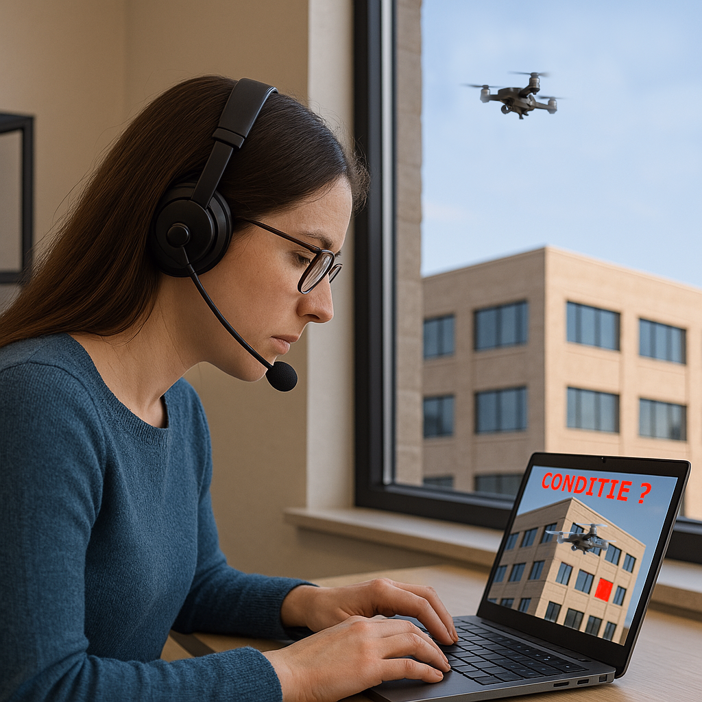 Inspectie inspecteren op de laptop. Vliegen met een drone zonder op te stijgen